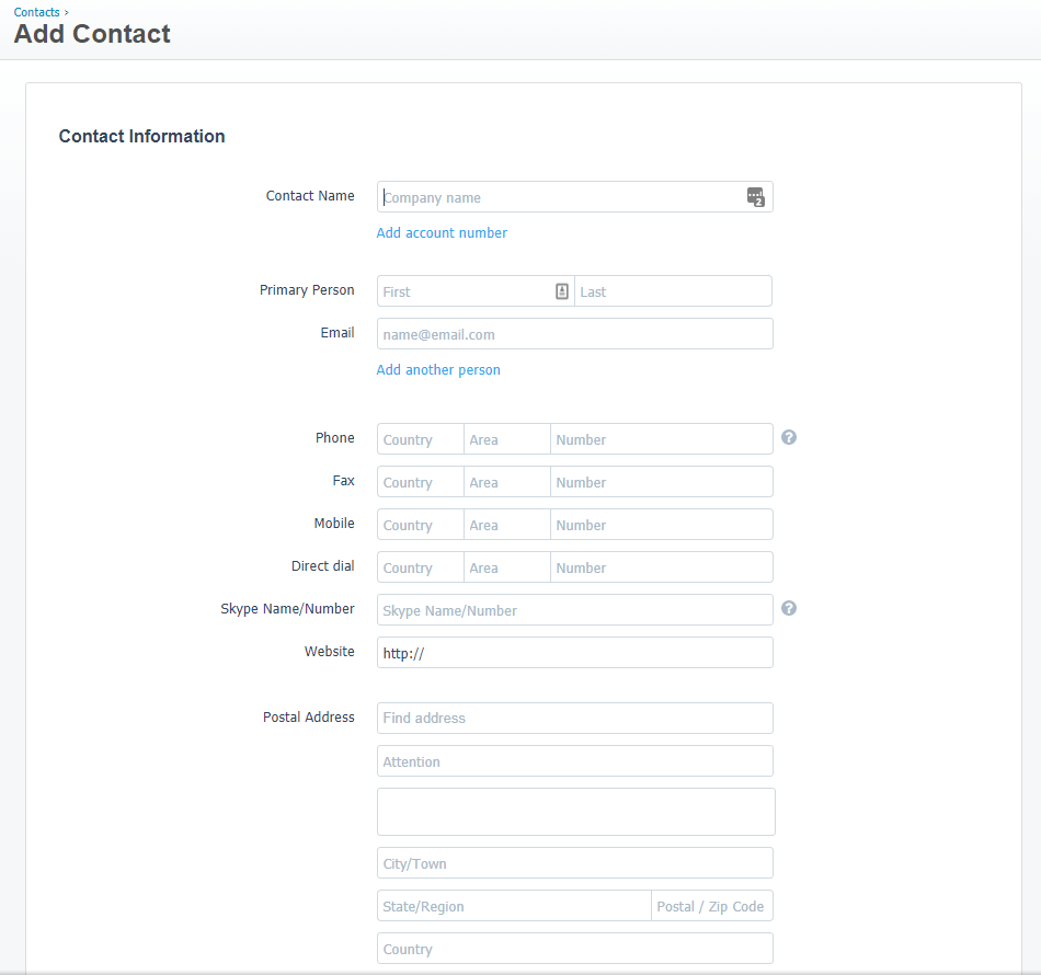 Typical Vendor setup screen